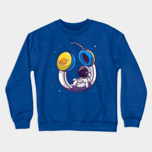 Cute Astronaut Sitting On Headphone In Space Cartoon Crewneck Sweatshirt